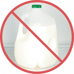 Milk-not Gallon of milk with red prohibition symbol.